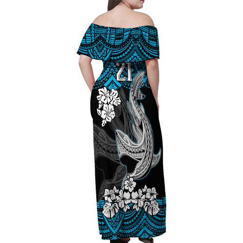 custom-sharks-rugby-family-matching-off-shoulder-maxi-dress-and-hawaiian-shirt-hibiscus-and-sharkies-tattoo-with-polynesian-pattern