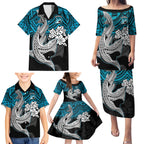 custom-sharks-rugby-family-matching-puletasi-dress-and-hawaiian-shirt-hibiscus-and-sharkies-tattoo-with-polynesian-pattern