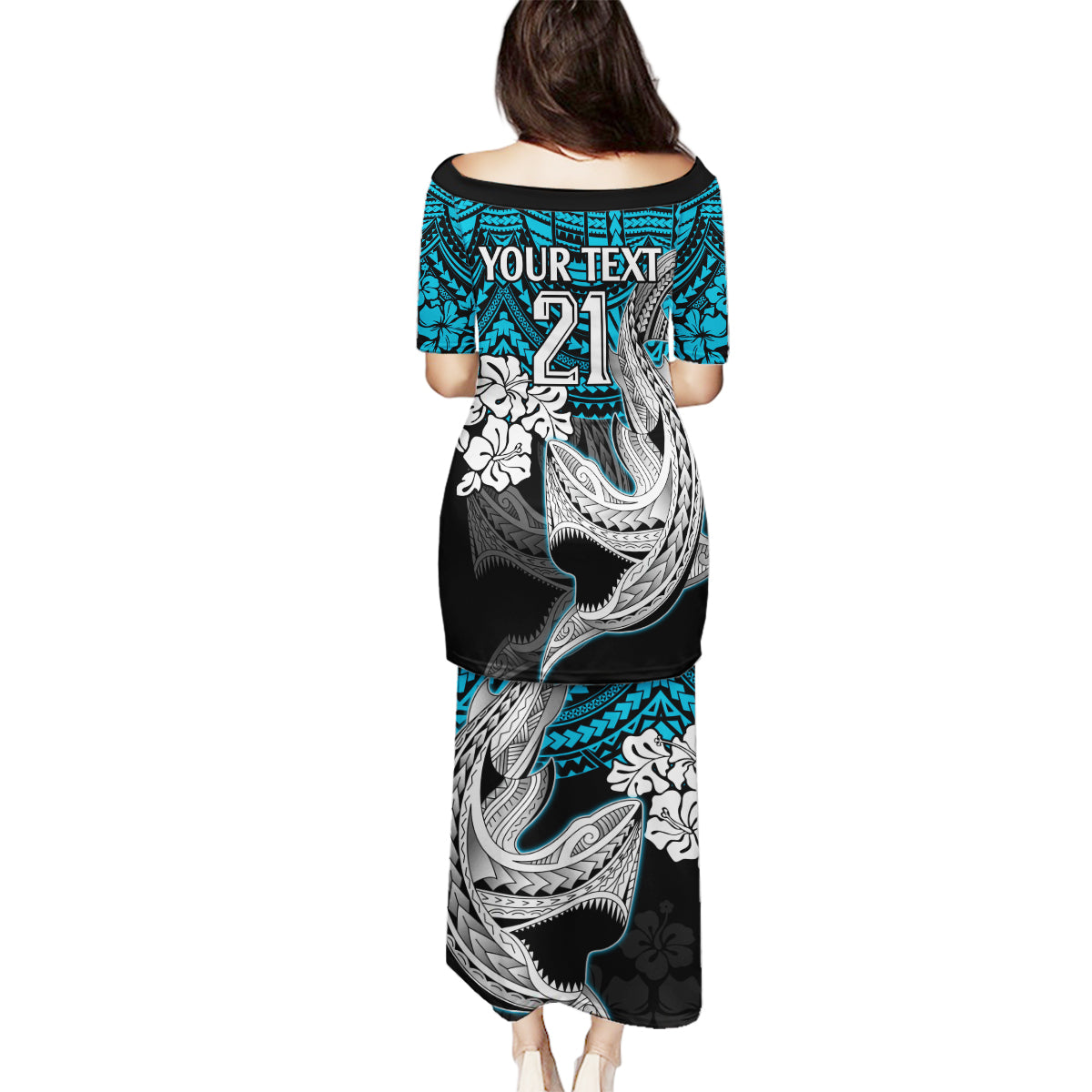 custom-sharks-rugby-family-matching-puletasi-dress-and-hawaiian-shirt-hibiscus-and-sharkies-tattoo-with-polynesian-pattern