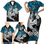custom-sharks-rugby-family-matching-short-sleeve-bodycon-dress-and-hawaiian-shirt-hibiscus-and-sharkies-tattoo-with-polynesian-pattern