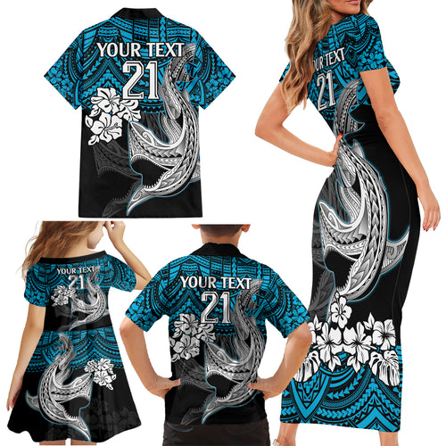 custom-sharks-rugby-family-matching-short-sleeve-bodycon-dress-and-hawaiian-shirt-hibiscus-and-sharkies-tattoo-with-polynesian-pattern