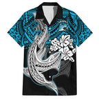 custom-sharks-rugby-family-matching-short-sleeve-bodycon-dress-and-hawaiian-shirt-hibiscus-and-sharkies-tattoo-with-polynesian-pattern
