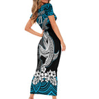 custom-sharks-rugby-family-matching-short-sleeve-bodycon-dress-and-hawaiian-shirt-hibiscus-and-sharkies-tattoo-with-polynesian-pattern