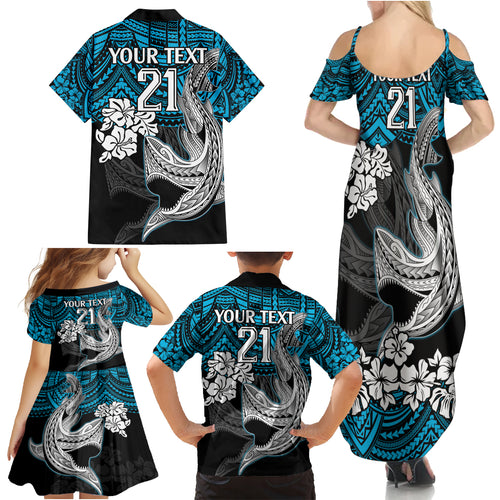 custom-sharks-rugby-family-matching-summer-maxi-dress-and-hawaiian-shirt-hibiscus-and-sharkies-tattoo-with-polynesian-pattern