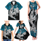 custom-sharks-rugby-family-matching-tank-maxi-dress-and-hawaiian-shirt-hibiscus-and-sharkies-tattoo-with-polynesian-pattern