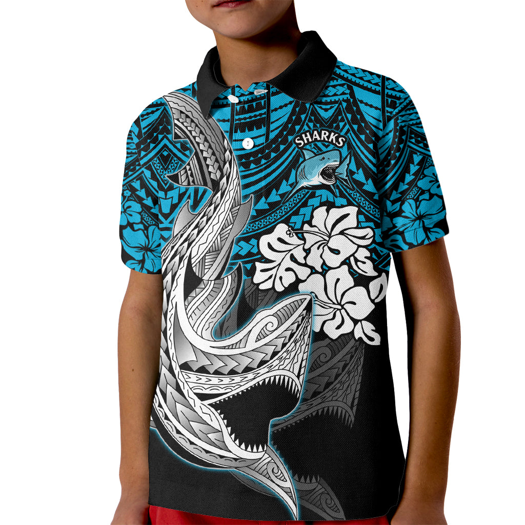 custom-sharks-rugby-kid-polo-shirt-hibiscus-and-sharkies-tattoo-with-polynesian-pattern