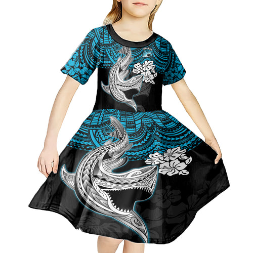 custom-sharks-rugby-kid-short-sleeve-dress-hibiscus-and-sharkies-tattoo-with-polynesian-pattern