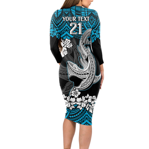 custom-sharks-rugby-long-sleeve-bodycon-dress-hibiscus-and-sharkies-tattoo-with-polynesian-pattern