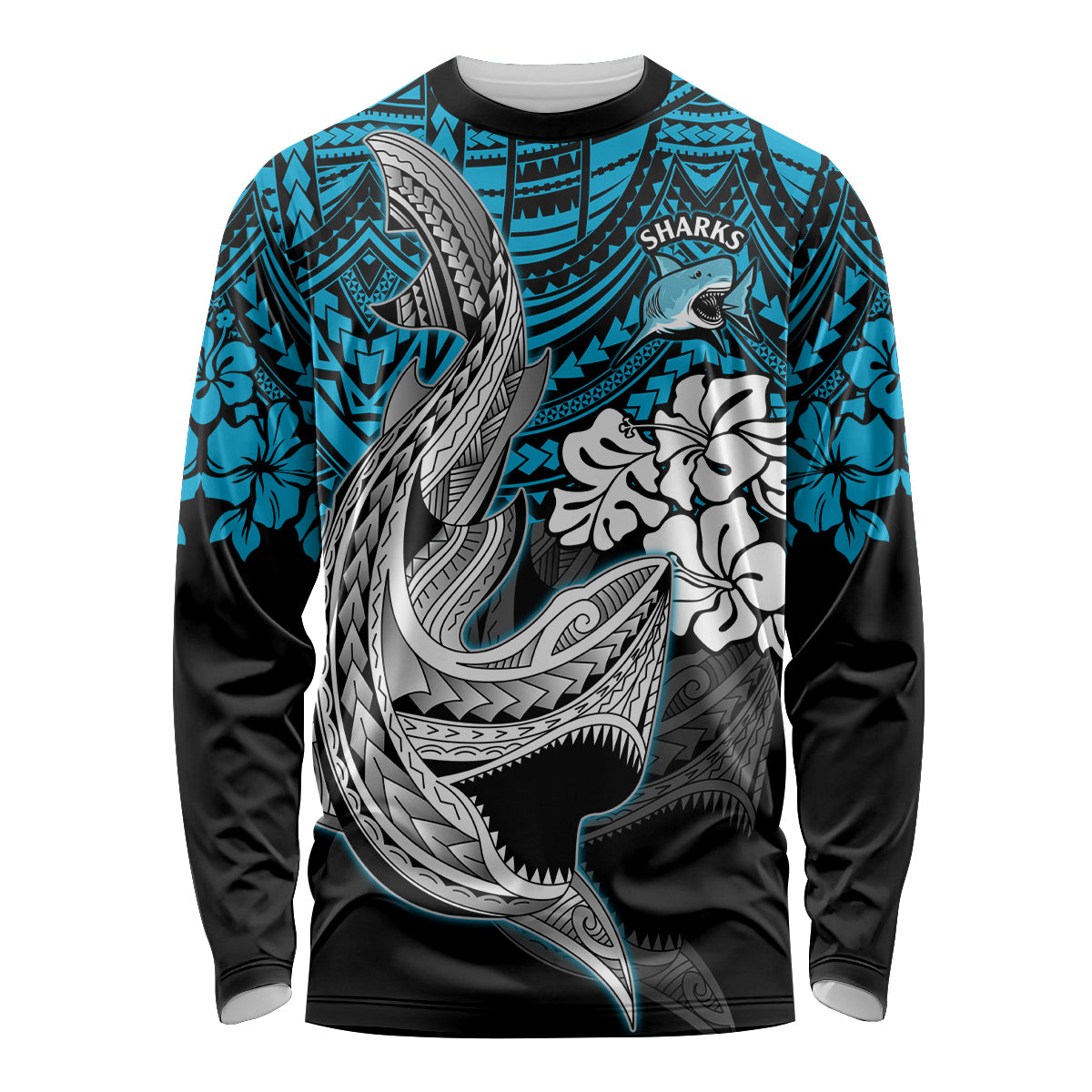 custom-sharks-rugby-long-sleeve-shirt-hibiscus-and-sharkies-tattoo-with-polynesian-pattern