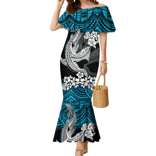 custom-sharks-rugby-mermaid-dress-hibiscus-and-sharkies-tattoo-with-polynesian-pattern
