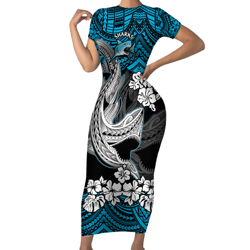 custom-sharks-rugby-short-sleeve-bodycon-dress-hibiscus-and-sharkies-tattoo-with-polynesian-pattern