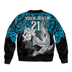 custom-sharks-rugby-sleeve-zip-bomber-jacket-hibiscus-and-sharkies-tattoo-with-polynesian-pattern