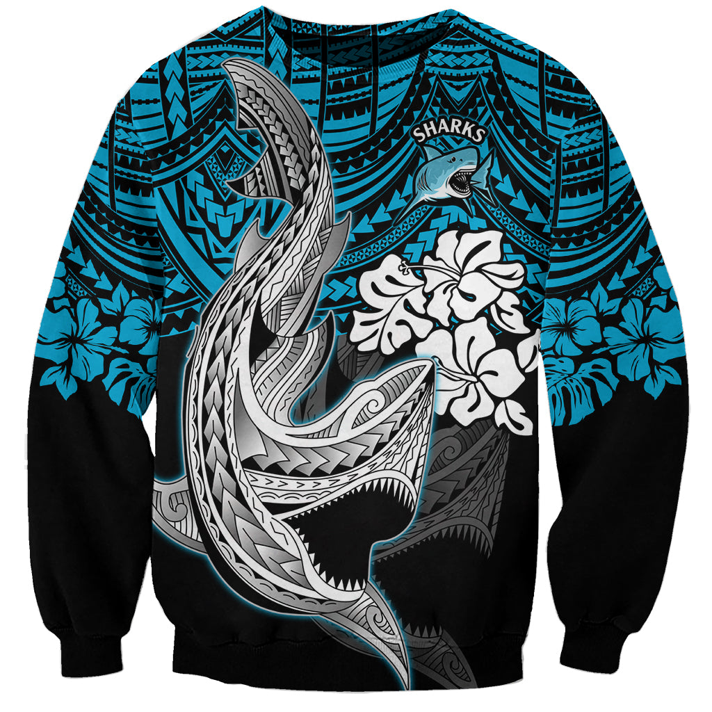 custom-sharks-rugby-sweatshirt-hibiscus-and-sharkies-tattoo-with-polynesian-pattern