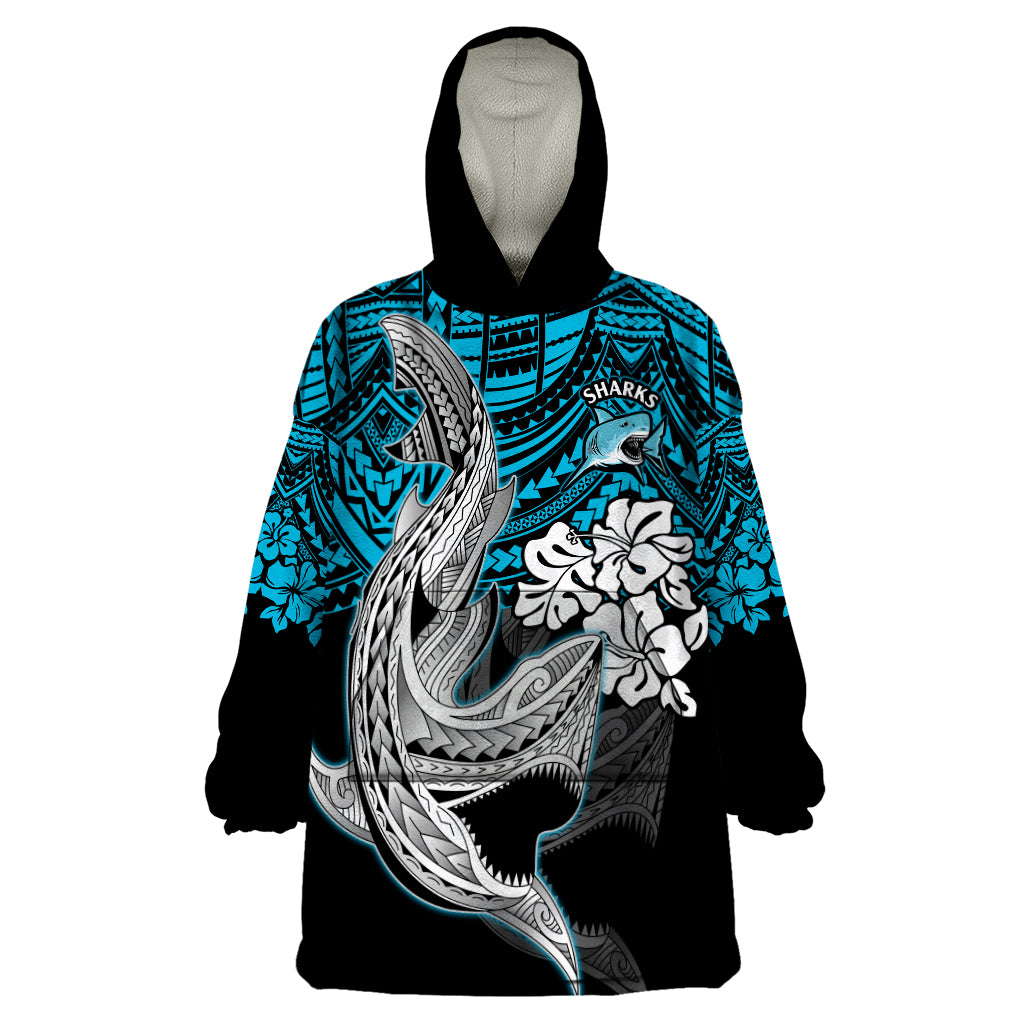 custom-sharks-rugby-wearable-blanket-hoodie-hibiscus-and-sharkies-tattoo-with-polynesian-pattern