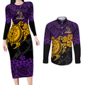 custom-storm-rugby-couples-matching-long-sleeve-bodycon-dress-and-long-sleeve-button-shirt-melbourne-hibiscus-and-turtle-with-polynesian-pattern