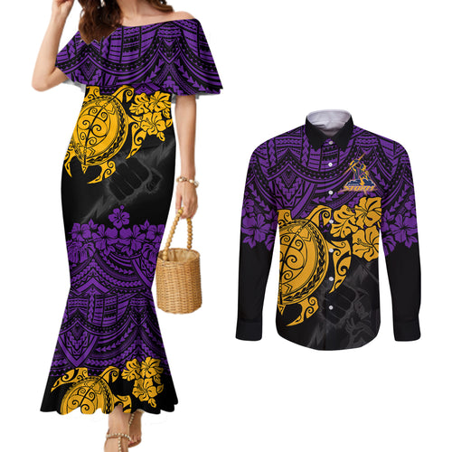 custom-storm-rugby-couples-matching-mermaid-dress-and-long-sleeve-button-shirt-melbourne-hibiscus-and-turtle-with-polynesian-pattern