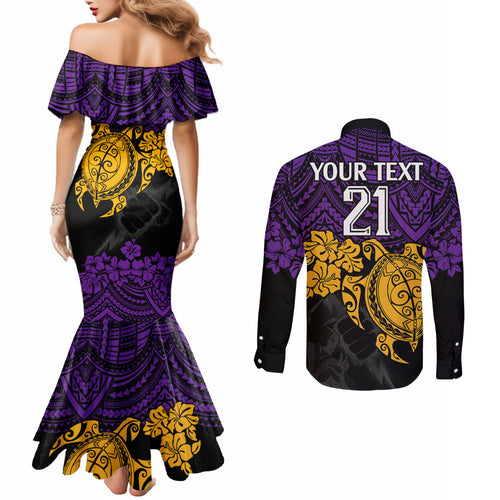 custom-storm-rugby-couples-matching-mermaid-dress-and-long-sleeve-button-shirt-melbourne-hibiscus-and-turtle-with-polynesian-pattern