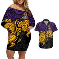 custom-storm-rugby-couples-matching-off-shoulder-short-dress-and-hawaiian-shirt-melbourne-hibiscus-and-turtle-with-polynesian-pattern