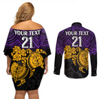 custom-storm-rugby-couples-matching-off-shoulder-short-dress-and-long-sleeve-button-shirt-melbourne-hibiscus-and-turtle-with-polynesian-pattern