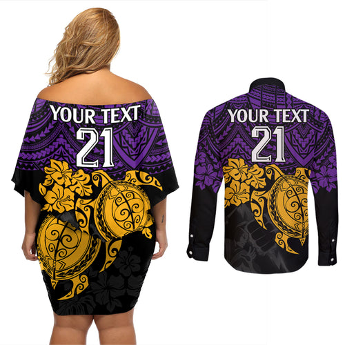 custom-storm-rugby-couples-matching-off-shoulder-short-dress-and-long-sleeve-button-shirt-melbourne-hibiscus-and-turtle-with-polynesian-pattern