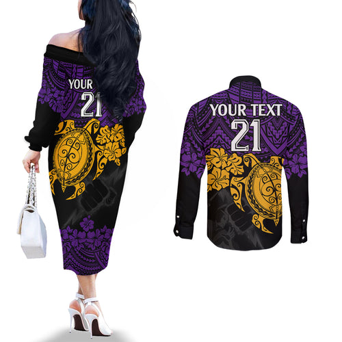 custom-storm-rugby-couples-matching-off-the-shoulder-long-sleeve-dress-and-long-sleeve-button-shirt-melbourne-hibiscus-and-turtle-with-polynesian-pattern