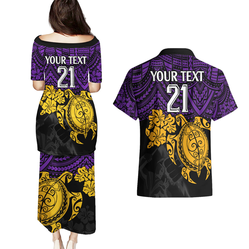 custom-storm-rugby-couples-matching-puletasi-dress-and-hawaiian-shirt-melbourne-hibiscus-and-turtle-with-polynesian-pattern