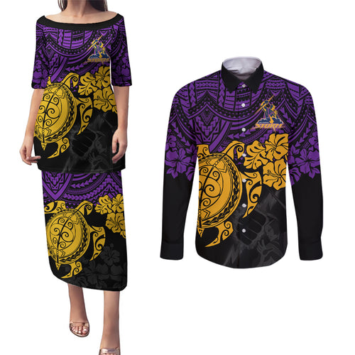custom-storm-rugby-couples-matching-puletasi-dress-and-long-sleeve-button-shirt-melbourne-hibiscus-and-turtle-with-polynesian-pattern