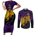 custom-storm-rugby-couples-matching-short-sleeve-bodycon-dress-and-long-sleeve-button-shirt-melbourne-hibiscus-and-turtle-with-polynesian-pattern