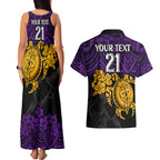 custom-storm-rugby-couples-matching-tank-maxi-dress-and-hawaiian-shirt-melbourne-hibiscus-and-turtle-with-polynesian-pattern