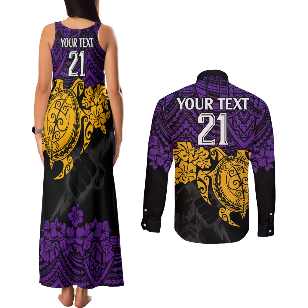 custom-storm-rugby-couples-matching-tank-maxi-dress-and-long-sleeve-button-shirt-melbourne-hibiscus-and-turtle-with-polynesian-pattern