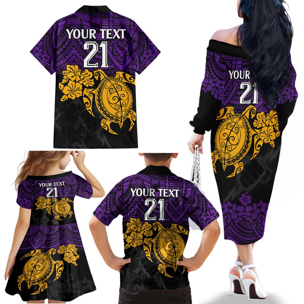 custom-storm-rugby-family-matching-off-shoulder-long-sleeve-dress-and-hawaiian-shirt-melbourne-hibiscus-and-turtle-with-polynesian-pattern