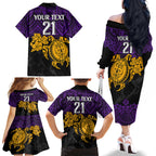 custom-storm-rugby-family-matching-off-shoulder-long-sleeve-dress-and-hawaiian-shirt-melbourne-hibiscus-and-turtle-with-polynesian-pattern