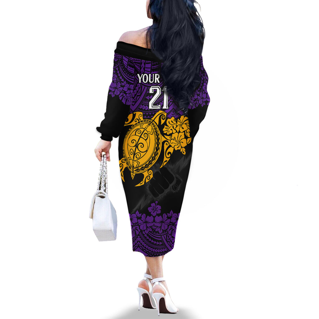 custom-storm-rugby-family-matching-off-shoulder-long-sleeve-dress-and-hawaiian-shirt-melbourne-hibiscus-and-turtle-with-polynesian-pattern