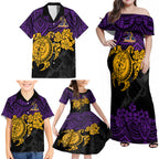 custom-storm-rugby-family-matching-off-shoulder-maxi-dress-and-hawaiian-shirt-melbourne-hibiscus-and-turtle-with-polynesian-pattern