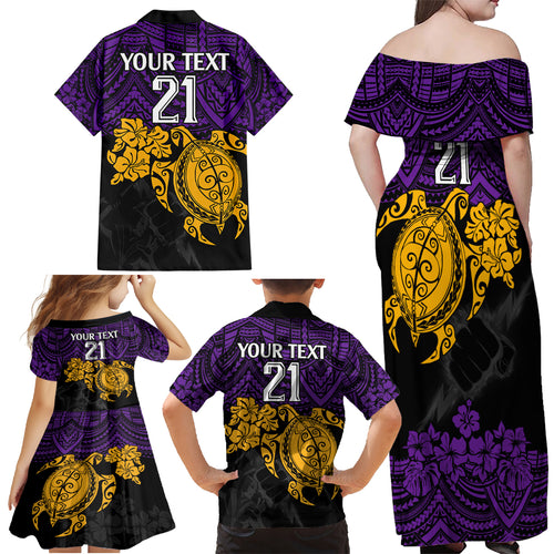 custom-storm-rugby-family-matching-off-shoulder-maxi-dress-and-hawaiian-shirt-melbourne-hibiscus-and-turtle-with-polynesian-pattern