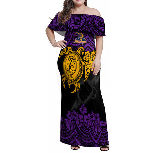 custom-storm-rugby-family-matching-off-shoulder-maxi-dress-and-hawaiian-shirt-melbourne-hibiscus-and-turtle-with-polynesian-pattern