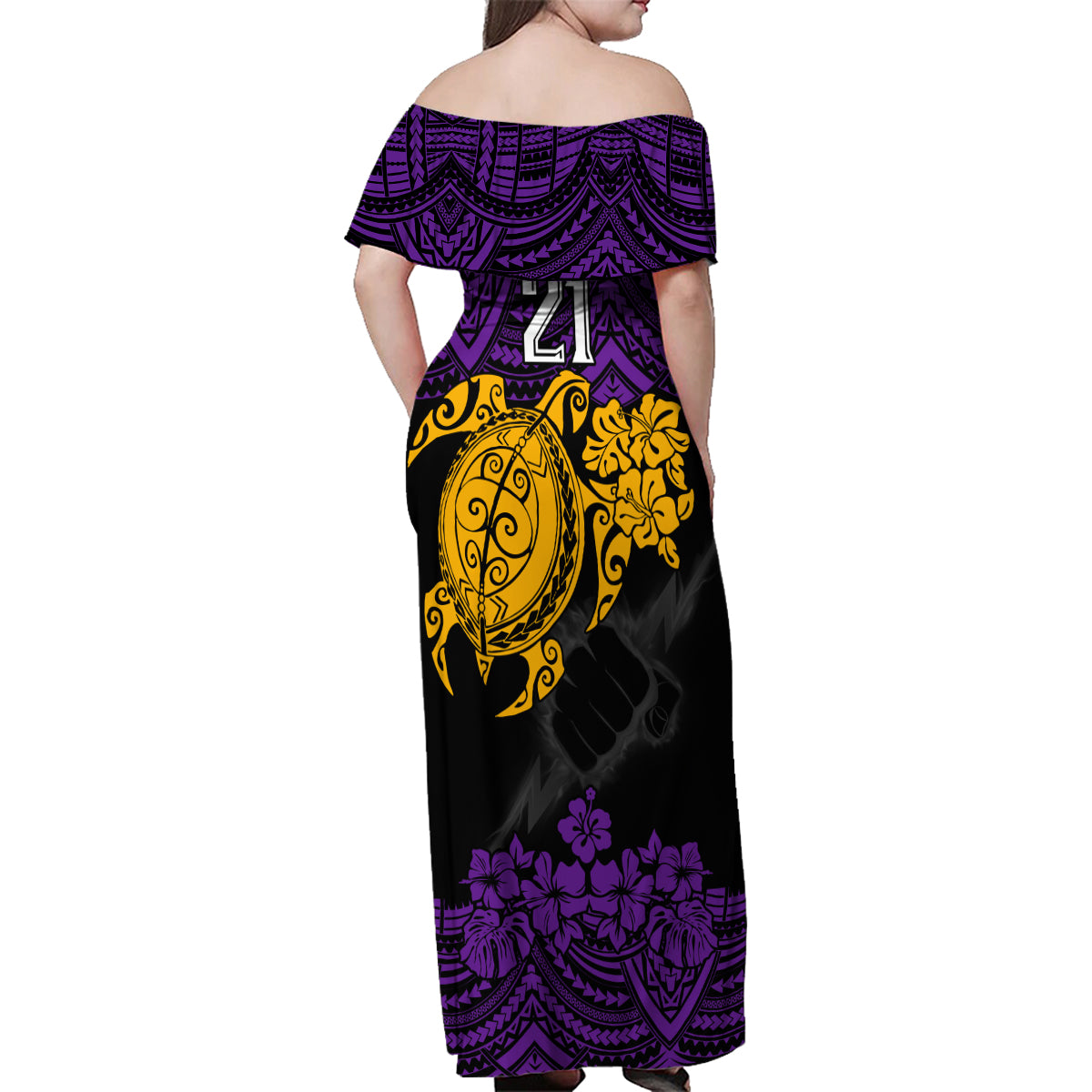 custom-storm-rugby-family-matching-off-shoulder-maxi-dress-and-hawaiian-shirt-melbourne-hibiscus-and-turtle-with-polynesian-pattern