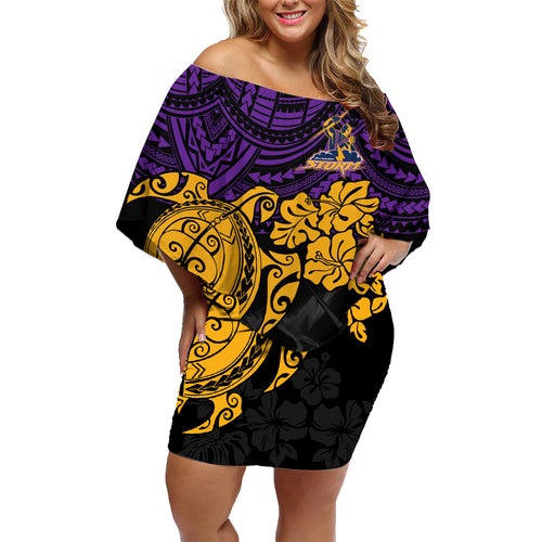 custom-storm-rugby-family-matching-off-shoulder-short-dress-and-hawaiian-shirt-melbourne-hibiscus-and-turtle-with-polynesian-pattern