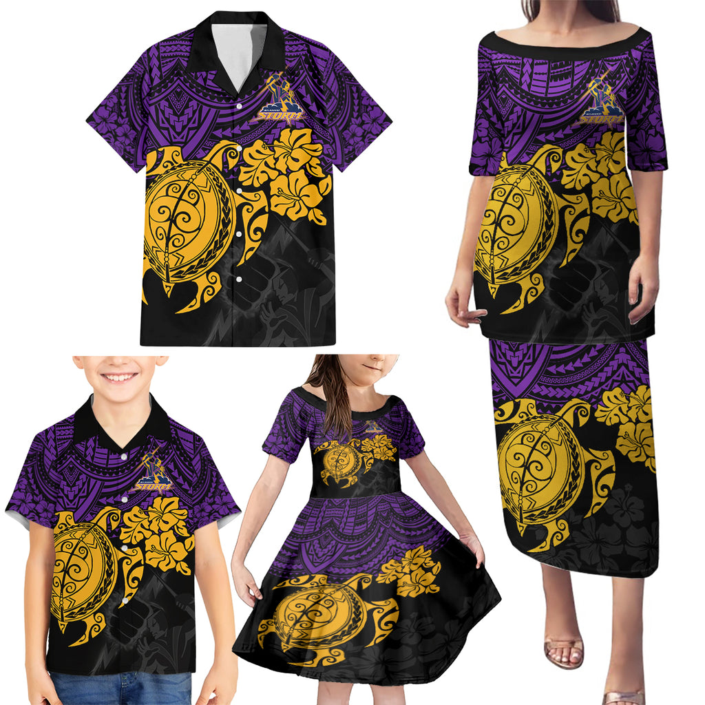 custom-storm-rugby-family-matching-puletasi-dress-and-hawaiian-shirt-melbourne-hibiscus-and-turtle-with-polynesian-pattern