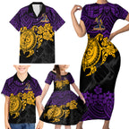 custom-storm-rugby-family-matching-short-sleeve-bodycon-dress-and-hawaiian-shirt-melbourne-hibiscus-and-turtle-with-polynesian-pattern
