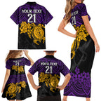 custom-storm-rugby-family-matching-short-sleeve-bodycon-dress-and-hawaiian-shirt-melbourne-hibiscus-and-turtle-with-polynesian-pattern