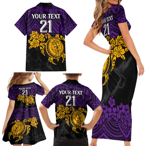 custom-storm-rugby-family-matching-short-sleeve-bodycon-dress-and-hawaiian-shirt-melbourne-hibiscus-and-turtle-with-polynesian-pattern