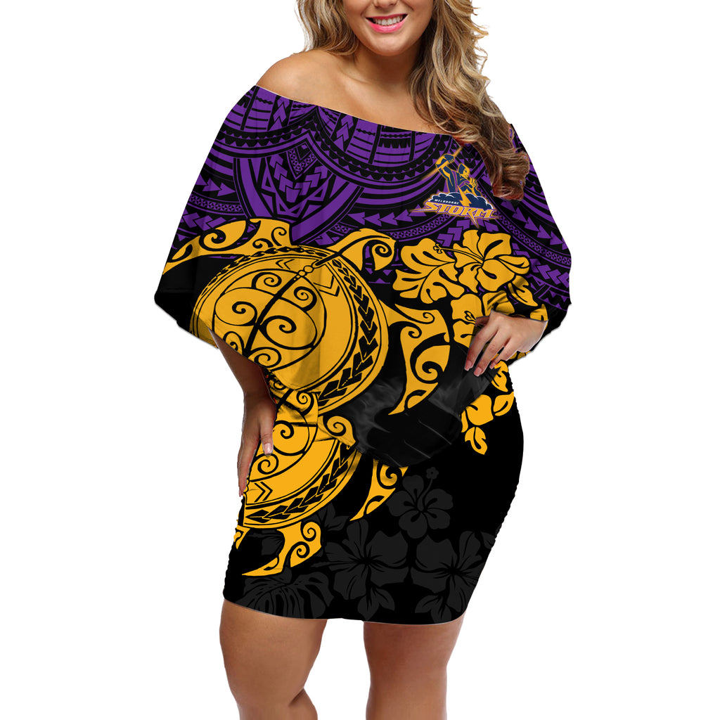 custom-storm-rugby-off-shoulder-short-dress-melbourne-hibiscus-and-turtle-with-polynesian-pattern