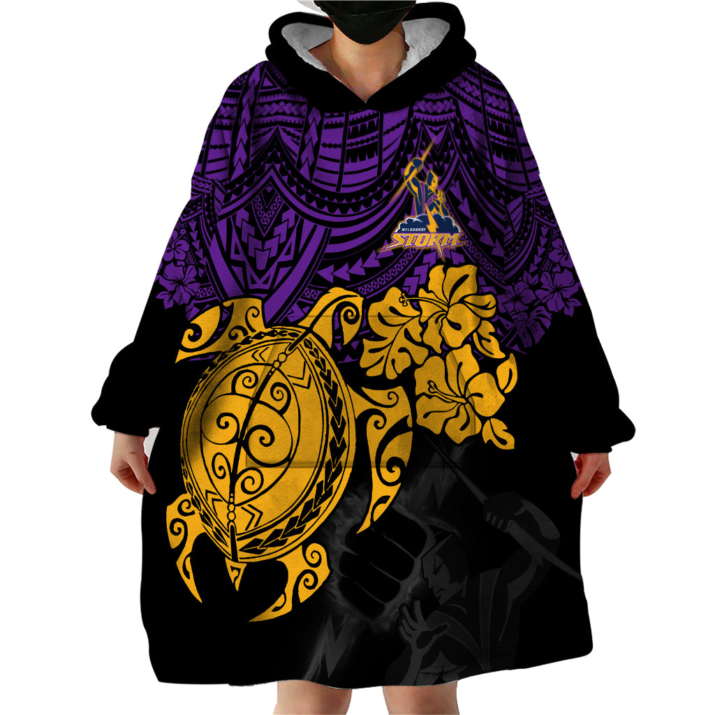 custom-storm-rugby-wearable-blanket-hoodie-melbourne-hibiscus-and-turtle-with-polynesian-pattern