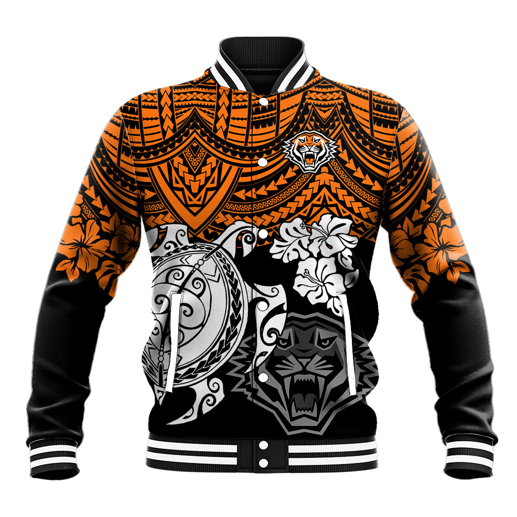 custom-wests-tigers-rugby-baseball-jacket-hibiscus-and-turtle-with-polynesian-pattern