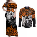 custom-wests-tigers-rugby-couples-matching-off-shoulder-maxi-dress-and-long-sleeve-button-shirt-hibiscus-and-turtle-with-polynesian-pattern