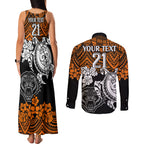 custom-wests-tigers-rugby-couples-matching-tank-maxi-dress-and-long-sleeve-button-shirt-hibiscus-and-turtle-with-polynesian-pattern