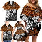 custom-wests-tigers-rugby-family-matching-off-shoulder-short-dress-and-hawaiian-shirt-hibiscus-and-turtle-with-polynesian-pattern