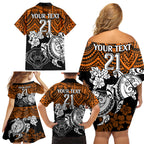 custom-wests-tigers-rugby-family-matching-off-shoulder-short-dress-and-hawaiian-shirt-hibiscus-and-turtle-with-polynesian-pattern