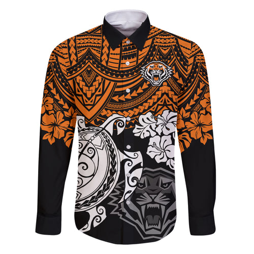 custom-wests-tigers-rugby-family-matching-off-shoulder-short-dress-and-hawaiian-shirt-hibiscus-and-turtle-with-polynesian-pattern
